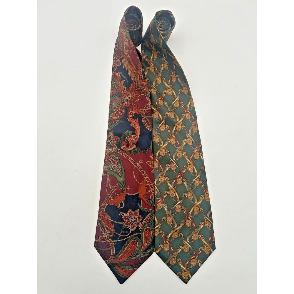 Lot Of 2 Harold's Tie 100% Silk Paisley & Medallion Pattern Made In Italy